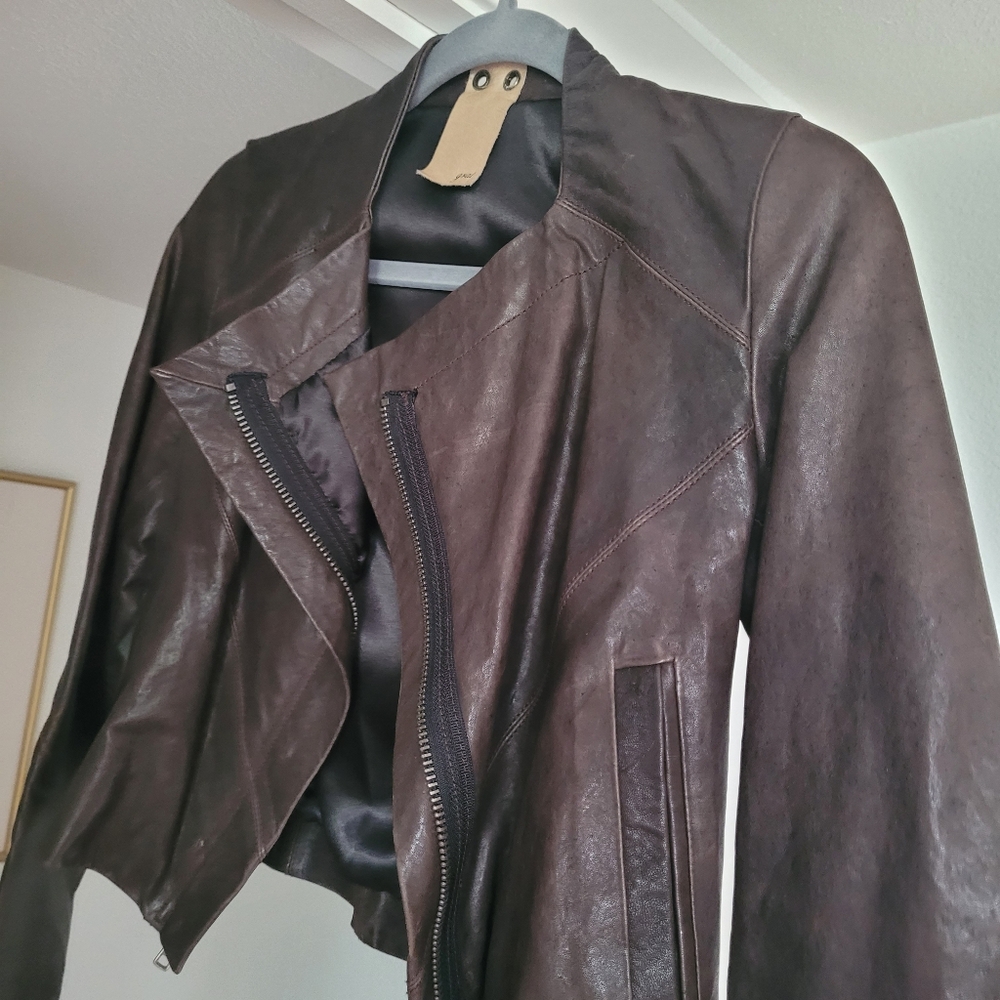 Grai Brand Leather Cropped Minimal Moto Jacket HIGH QUALITY XS